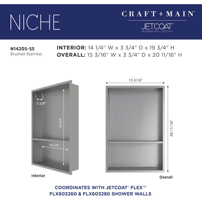 CRAFT + MAIN N1420S 20" x 14" Shower Niche