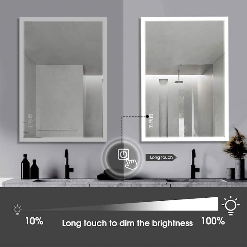 Rectangular Framed Anti-Fog Wall Mounted LED Bathroom Vanity Mirror