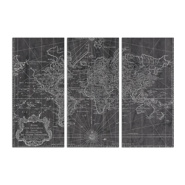 Oliver Gal 'World Map 1778 triptych' Maps and Flags Wall Art Canvas Print - Black, White. Opens flyout.