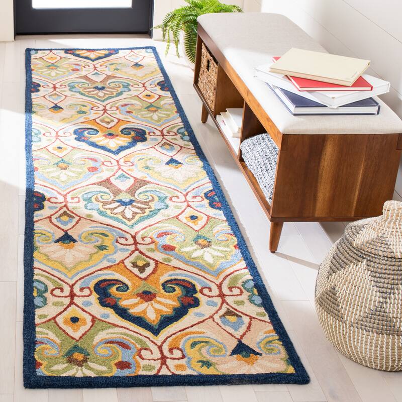 SAFAVIEH Handmade Metro Nahida Boho Wool Rug - 2'3" x 9' Runner - Beige/Blue