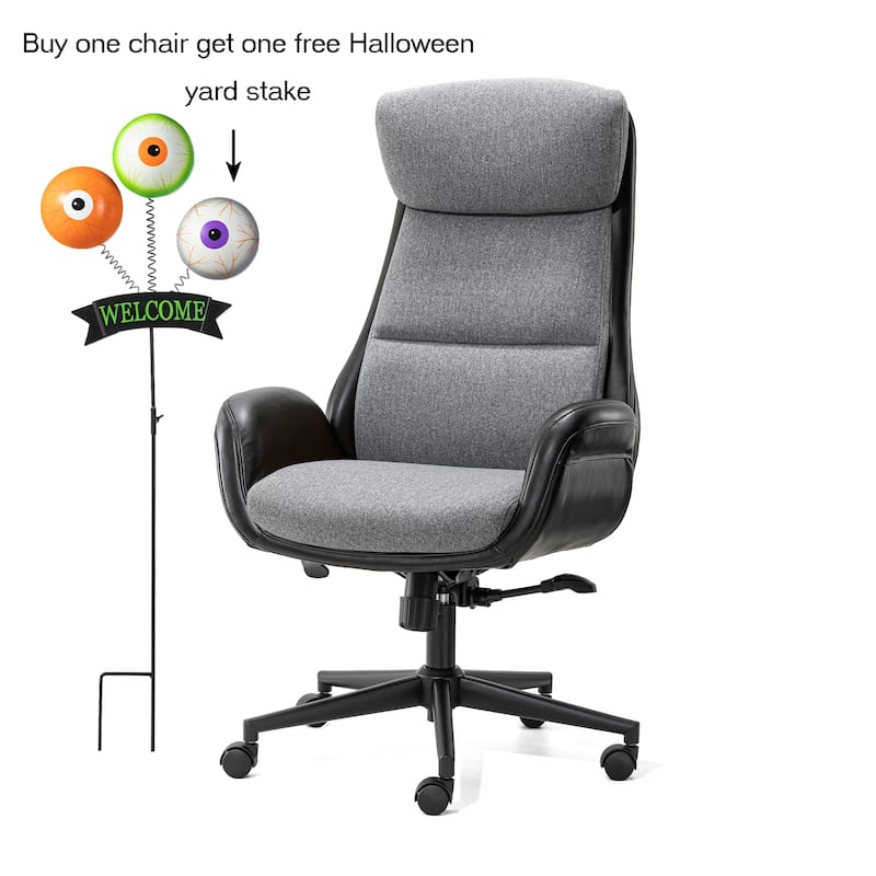 Glitzhome Modern High-Back Leatherette Adjustable 360-Degree Swivel Executive Office Chair-Come with a Free Halloween Yard Stake - 1-Piece Grey&Black
