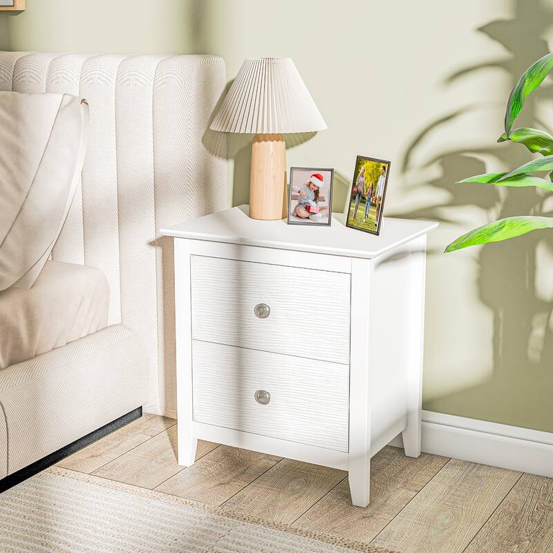Gymax 2PCS Modern Nightstand w/ Storage 2 Drawers and Support Legs for
