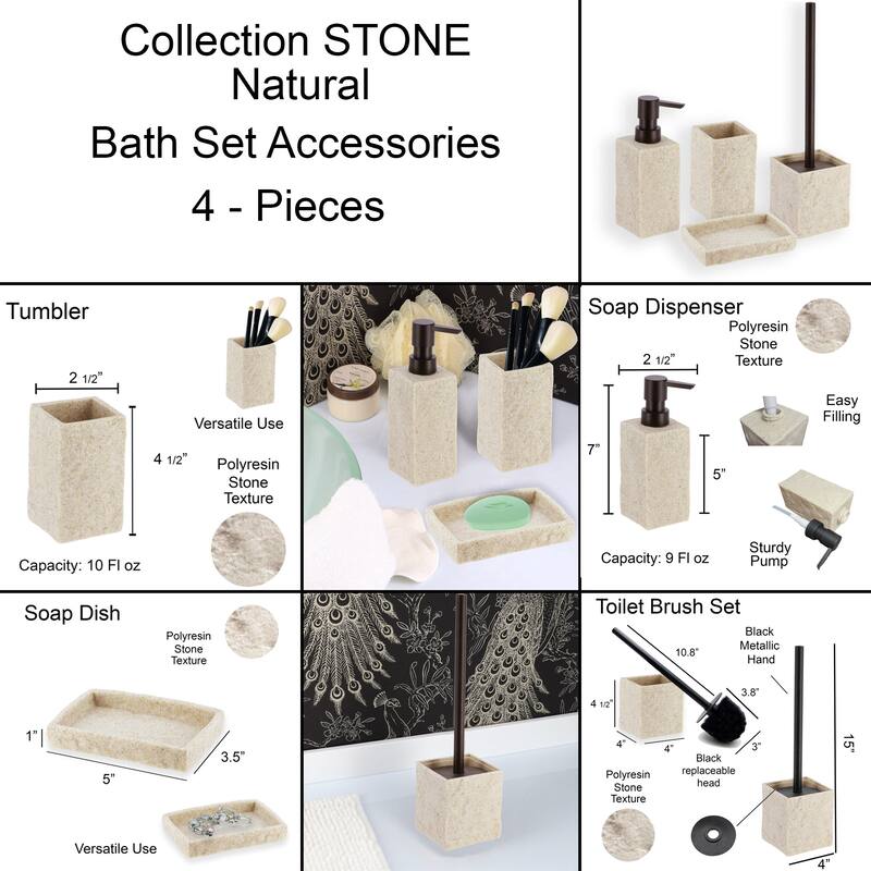 Collection Stone Effect Bath Accessory Set-4 pieces