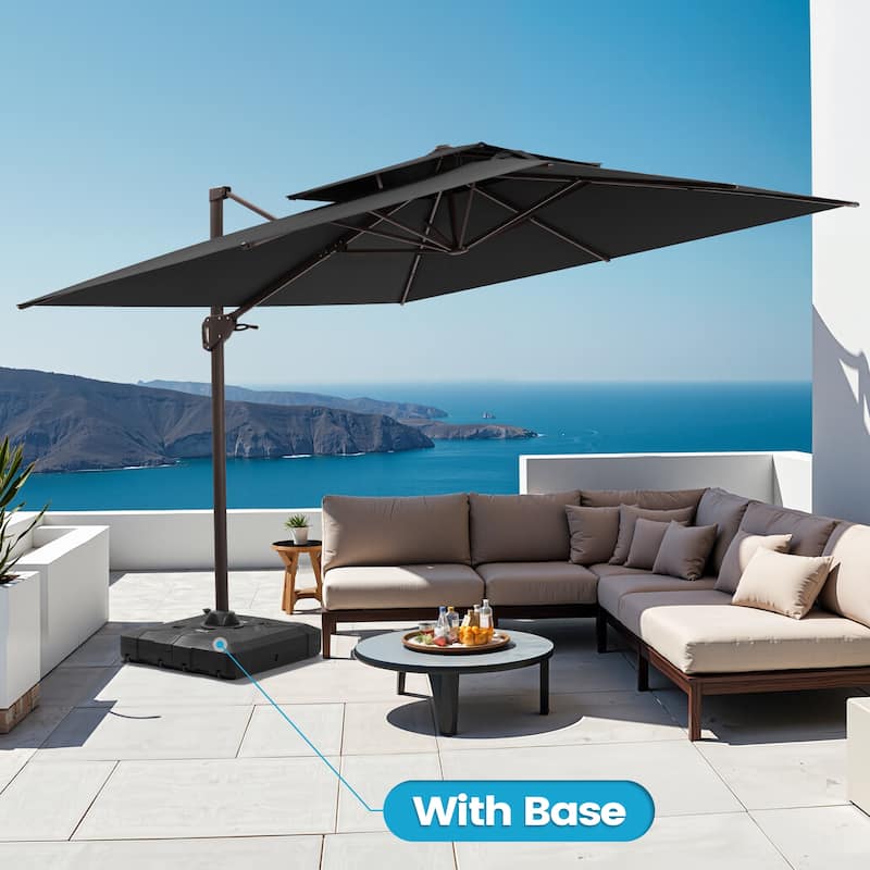 Outdoor 10FT Square Adjustable Offset Cantilever Patio Umbrella with Base