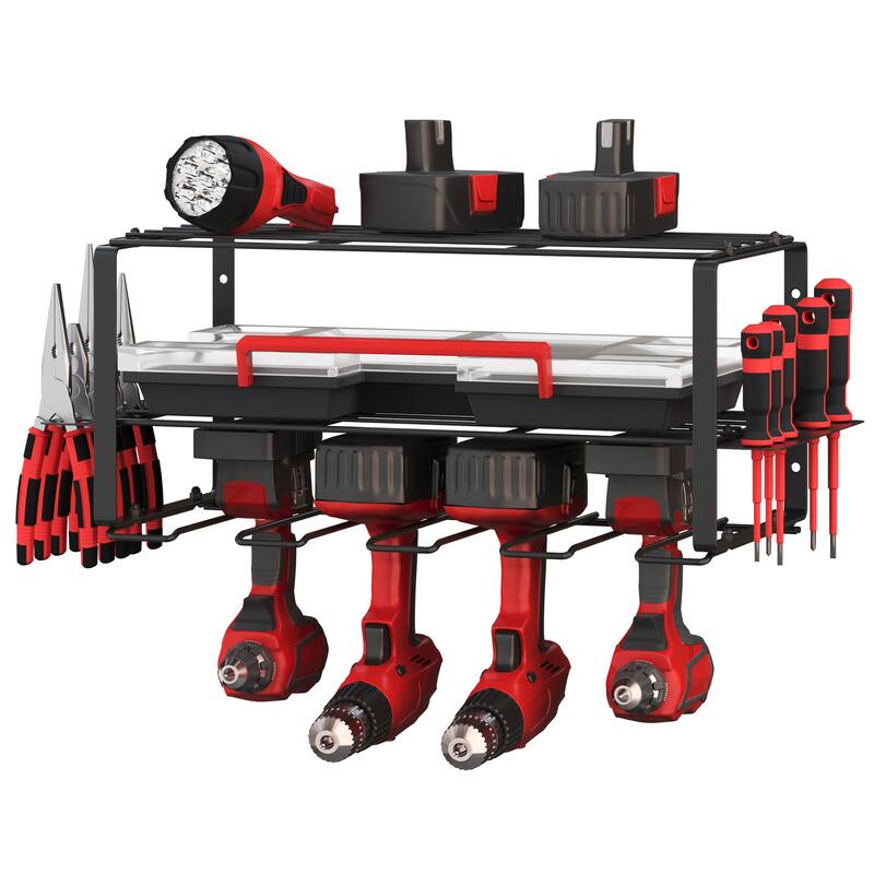 Power Tool Organizer - 3-Tier Garage Shelving Unit with 110lb Max Capacity - Wall Mount Garage Storage for Tools by Stalwart - Black