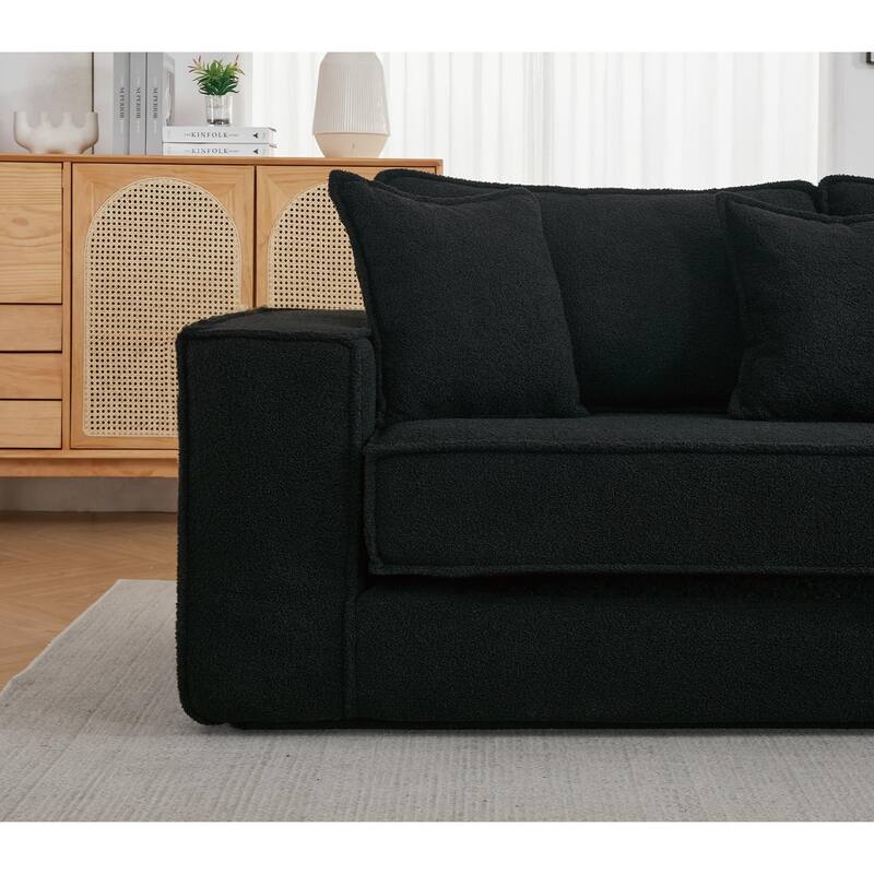 133" Lamb Velvet Convertible Sleeper Sofa with 7 Pillows (3 Back + 4 Throw), Foldable Gaming Bed Design