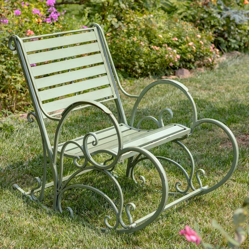 "Monte Carlo 1968" Iron Rocking Arm Chair in Antique Green - 24.5" L x 42" W x 36.5" H