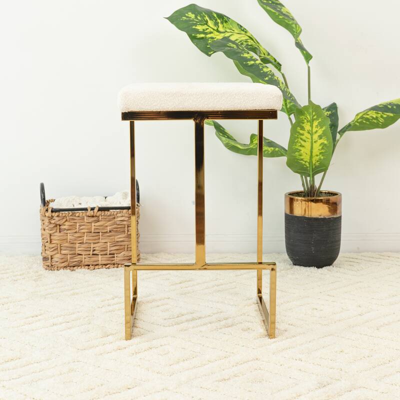Felicia Mid Century Modern Luxury French Boucle Fabric Counter Stool in Beige
