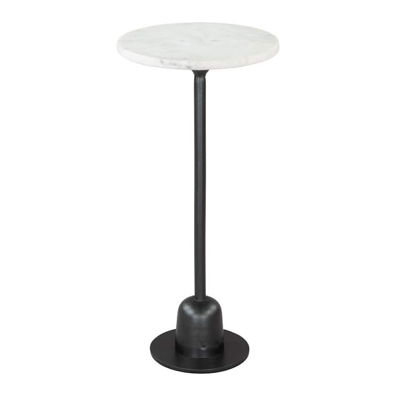 HomeRoots 25" White And Black Marble And Aluminum Round Pedestal End Table - 12' X '25.2' X '12