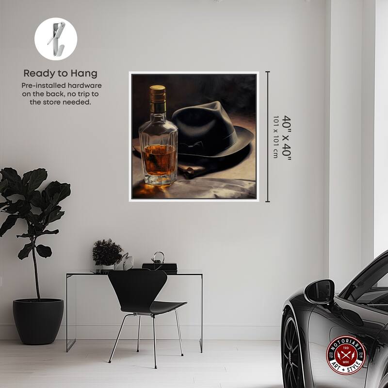 Notoriart Whiskey And Vintage Hat Ii Framed Bar Cart Art For Men