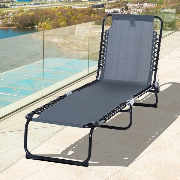 Outsunny 3 Position Reclining Beach Chair Chaise Lounge Folding Chair With Comfort Ergonomic Design Grey On Sale Overstock 22358048