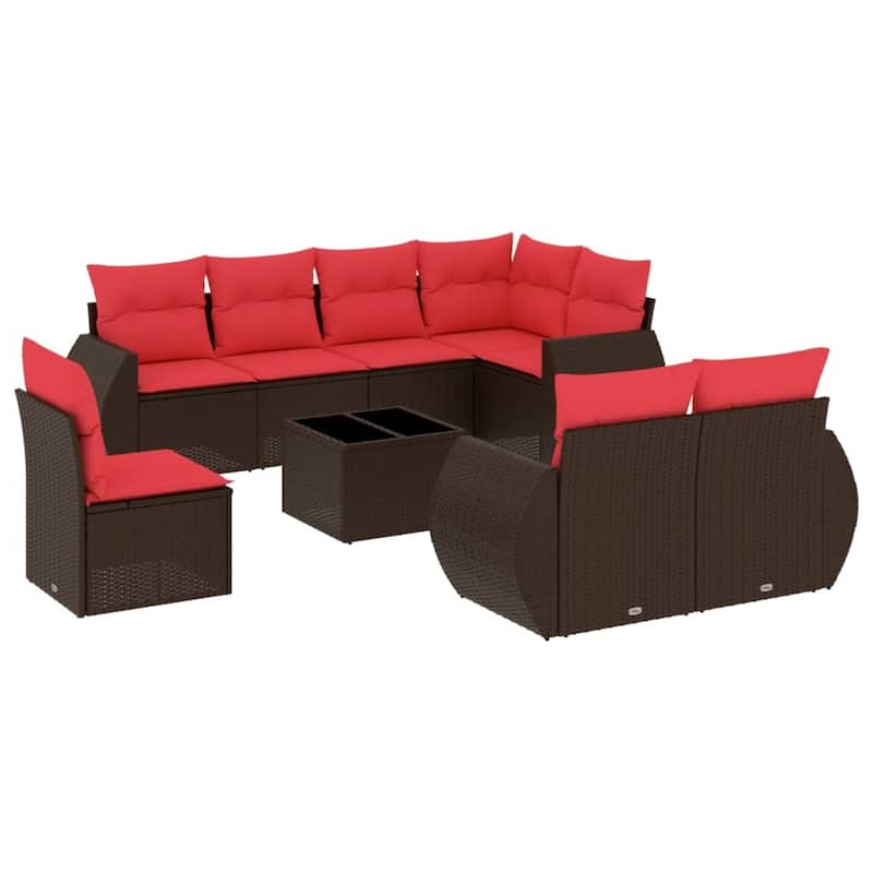 vidaXL 8 Piece Patio Sofa Set with Cushions Grey Poly Rattan - 24.4" x 24.4" x 27.2"