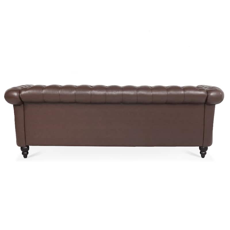 84.65" PU Leather Chesterfield Sofa with Rolled Arms (3-Seater)