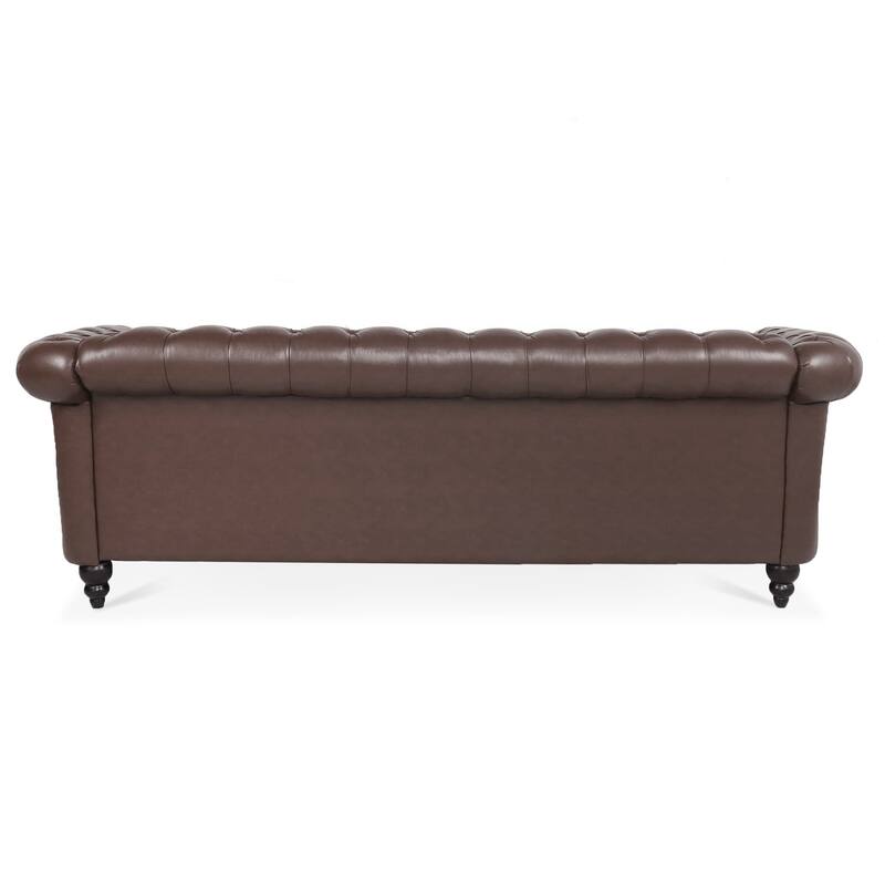 Classically Elegant 84.65" Three-Seater Rolled Arm Chesterfield Sofa in PU Leather - Sturdy Birch Legs, Soft Upholstery