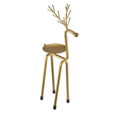 13.25" Large Bronze Reindeer Christmas Pillar Candle Holder