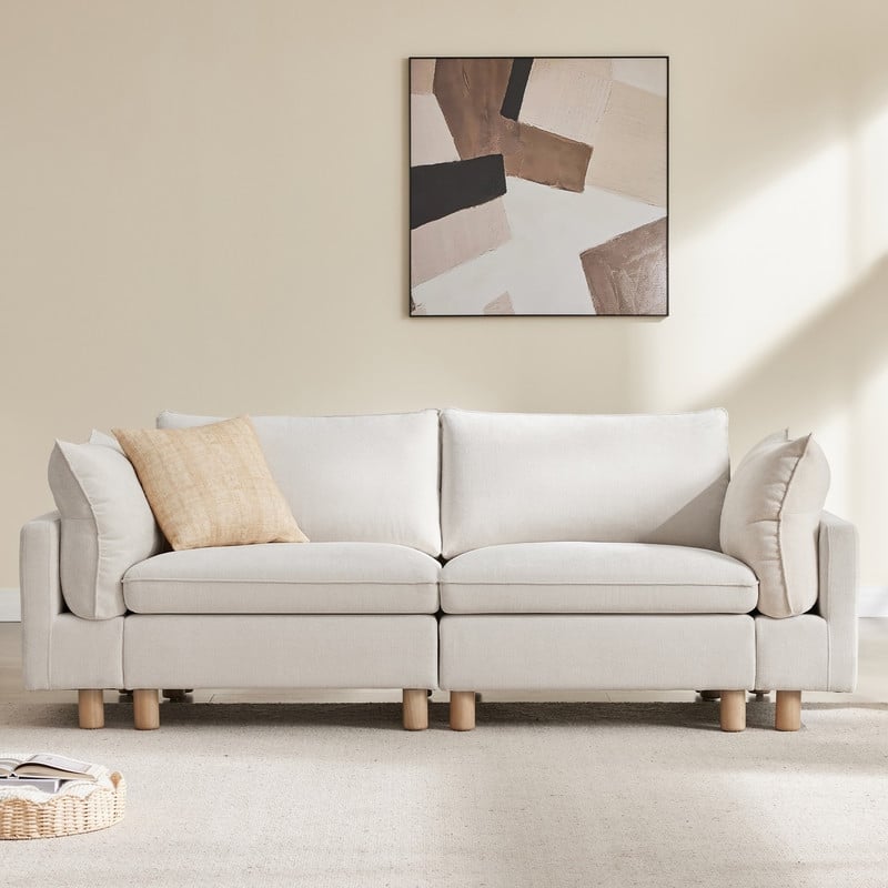 Spruce & Spring Modular Cloud Couch Sofa with Wood Legs for Living Room - Cream-Fabric-2PC