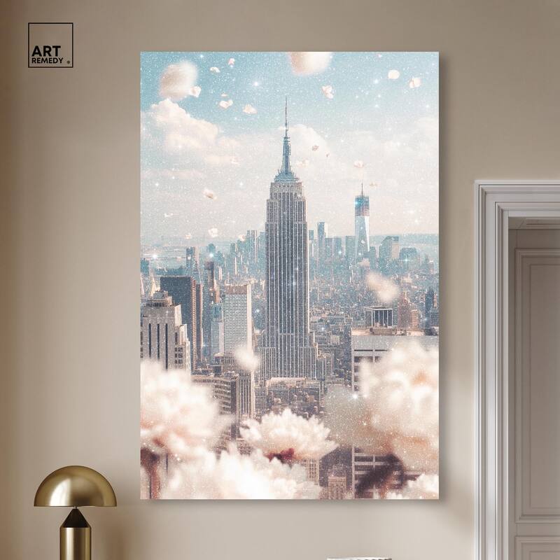 Peonies Over New York Canvas by Art Remedy, Gallery Wrapped