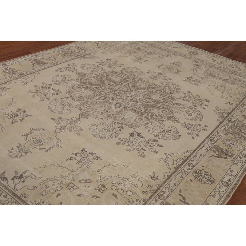 Distressed Tabriz Persian Vintage Area Rug Handmade Wool Carpet - 7'10"x 11'2"