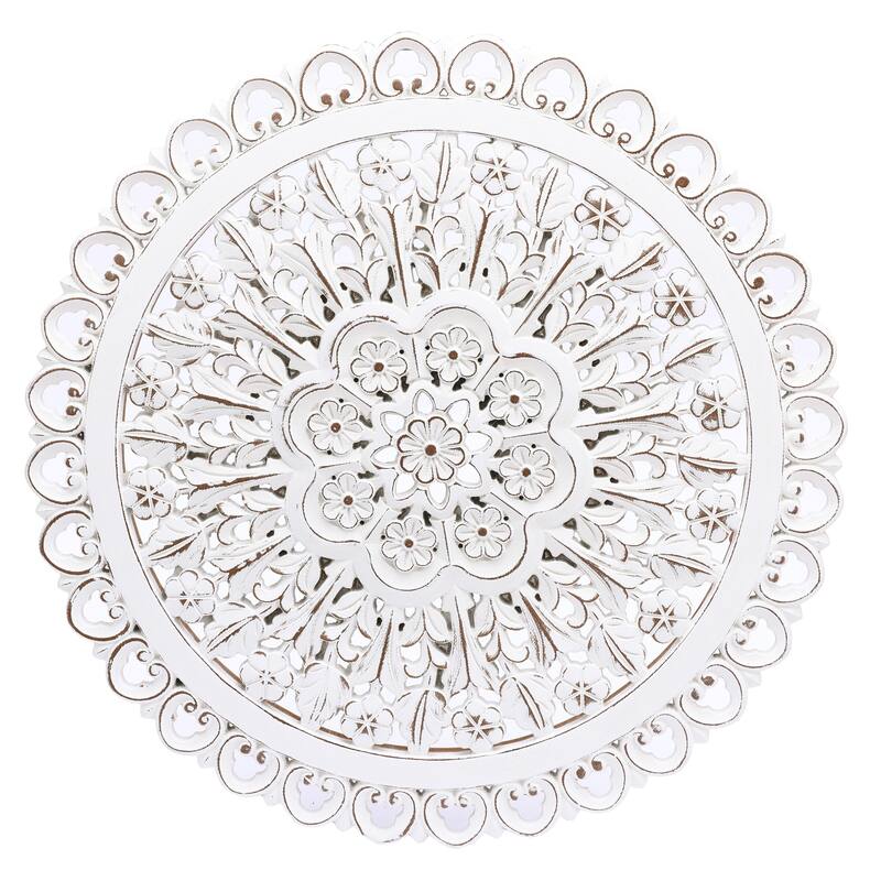 Distressed White Wood Flower Round Wall Art Decor On Sale Bed Bath
