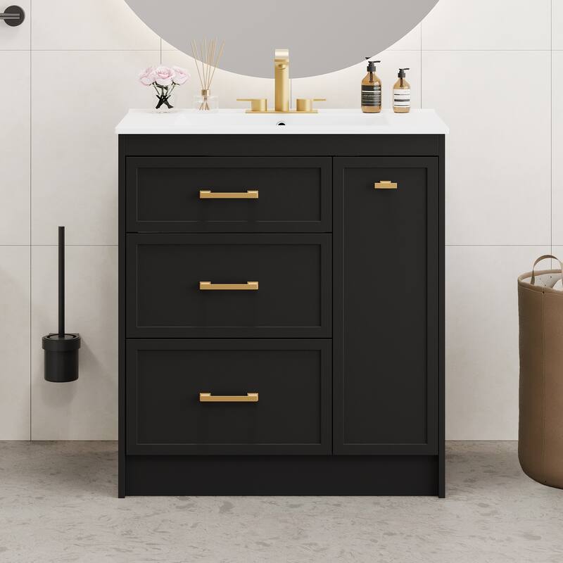 Bathroom Vanity with Sink Combo Set, Bathroom Storage Cabinet with 3 Drawers, Vanity Set with Double-Layer Drawer