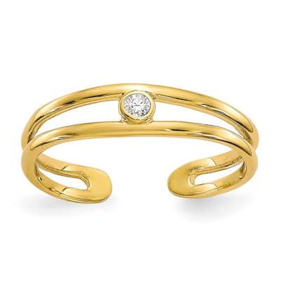 Curata 10 karat Yellow Gold Polished CZ Cubic Zirconia Simulated Diamond Toe Ring