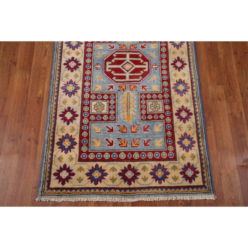Blue Kazak Oriental Runner Rug Handmade Wool Carpet - 2'7" x 20'6"