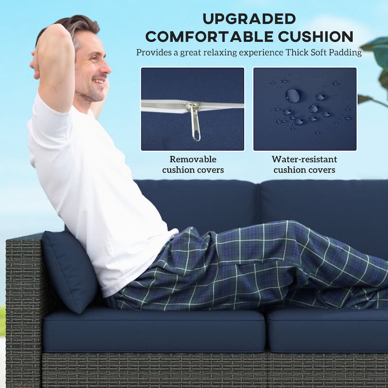 Outsunny Wicker Patio Couch, PE Rattan 3-Seat Sofa, Outdoor Furniture