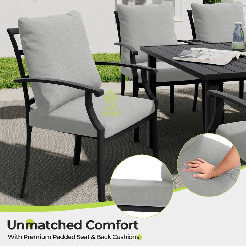 IvyGlow 9-Piece Black Metal Patio Dining Set with Rectangular Table and Gray Cushions