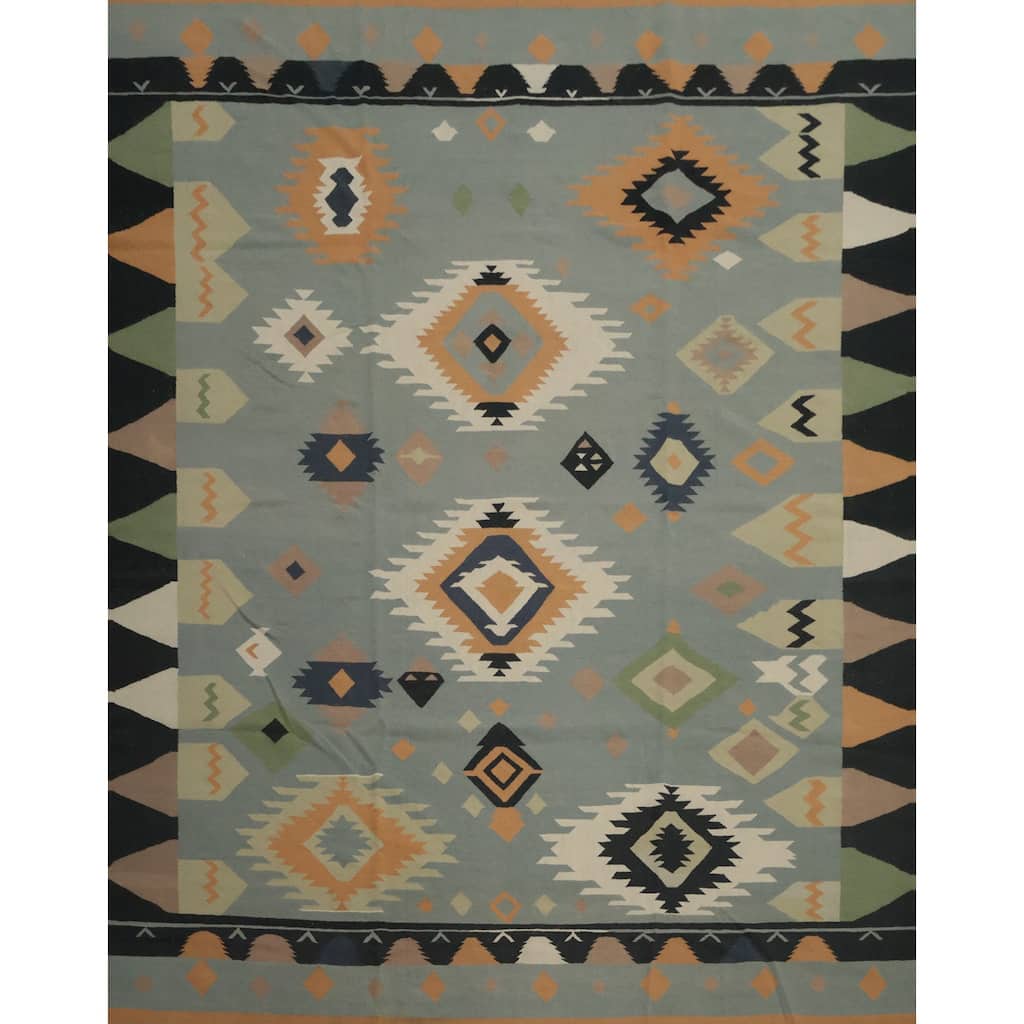 Hand Woven Oriental 100% Wool Carpet Southwestern Tribal Greys & Charcoal Kilim Area Rug - 12' 0'' X 12' 0''
