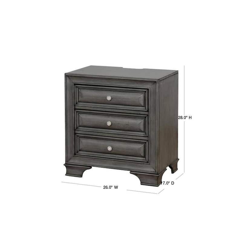 Solid wood 1pc Nightstand Nickel Round Knob Transitional Style 3-Drawers Nightstand w Under Nightlight