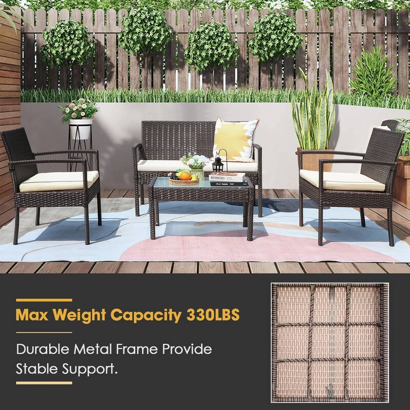 Vrakae 4 Piece Outdoor Patio Rattan Wicker Furniture Set