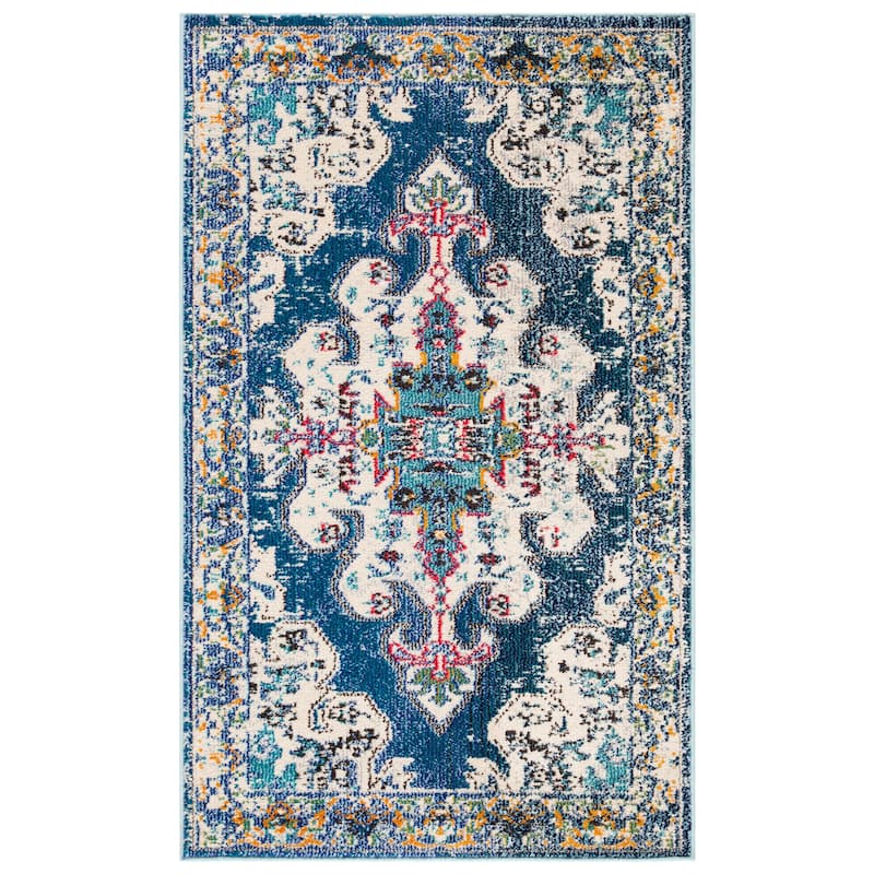 SAFAVIEH Madison Marilou Boho Medallion Distressed Area Rug - 2'2" x 4' - Navy/Grey