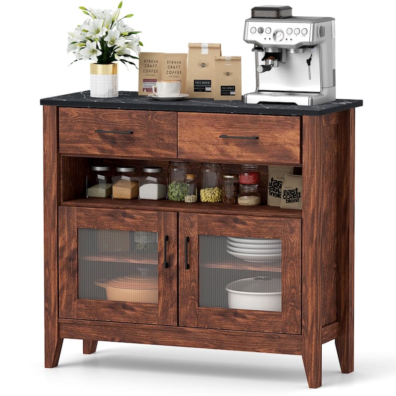 Gymax Buffet Sideboard w/ 2 Drawers 1 Open Compartment 2 Doors 2 - Brown