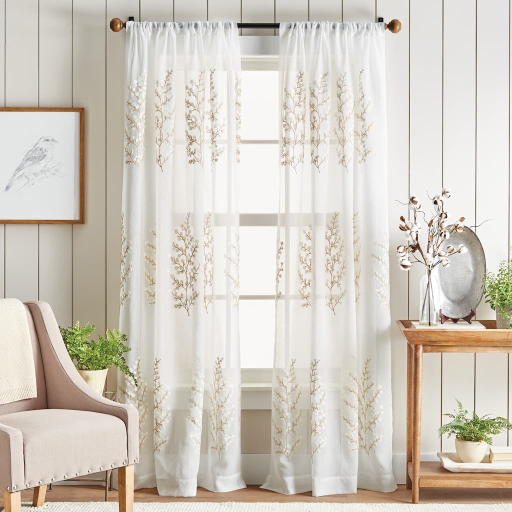 Martha Stewart Georgia Embroidery Poletop Curtain Panel Pair