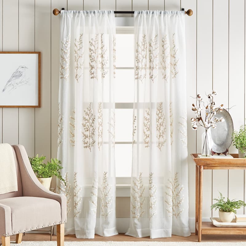 Martha Stewart Georgia Embroidery Poletop Curtain Panel Pair - 84-inch