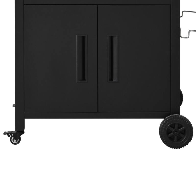 45" Metal Outdoor Grill Cart with Storage Cabinet, Outdoor Kitchen Island with Foldable Table on Wheels for BBQ - Black