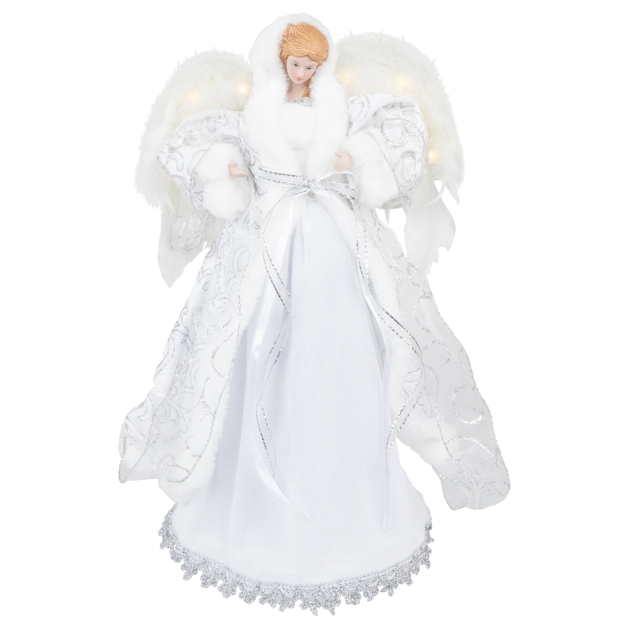 14" White Angel with Lighted Wings Christmas Tree Topper - 14