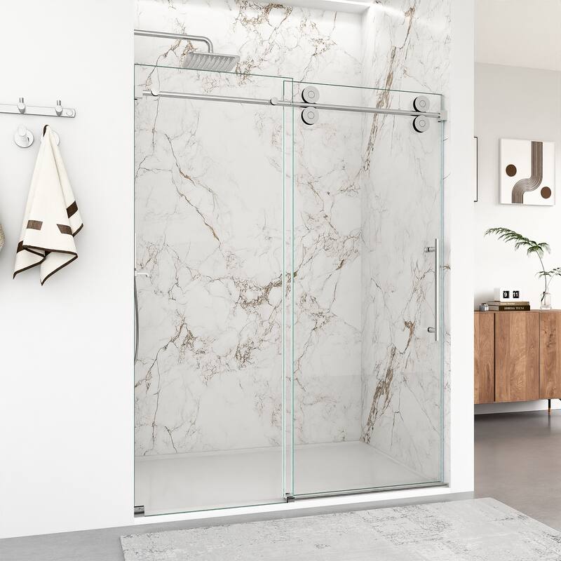 56"-60"W x 72"H Frameless Single Sliding Shower Door - 5/16" (8mm) Clear Tempered Glass