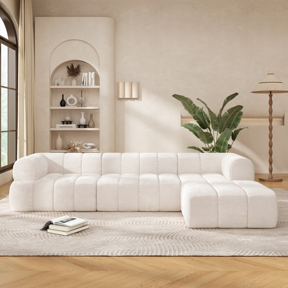 L-Shaped Sectional Sofa with Chaise Lounge, High-Density Fully Compressed Sponge Couch, Modular 3-Seater Upholstered Sofa