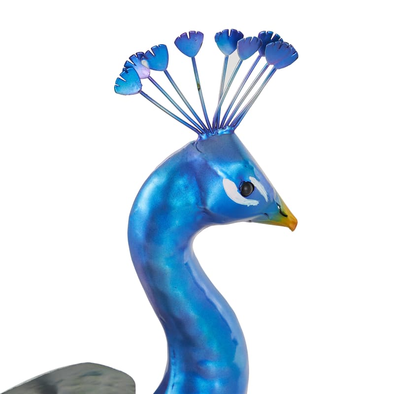 Metal Peacock Garden Sculpture with Gold Legs and Teal Wings - Blue - Roche River Decor