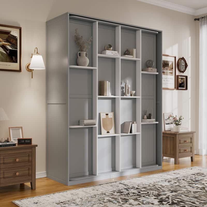 Queen Murphy Bed 360° Rotating Hidden Storage Racks Cabinet Wall Bed