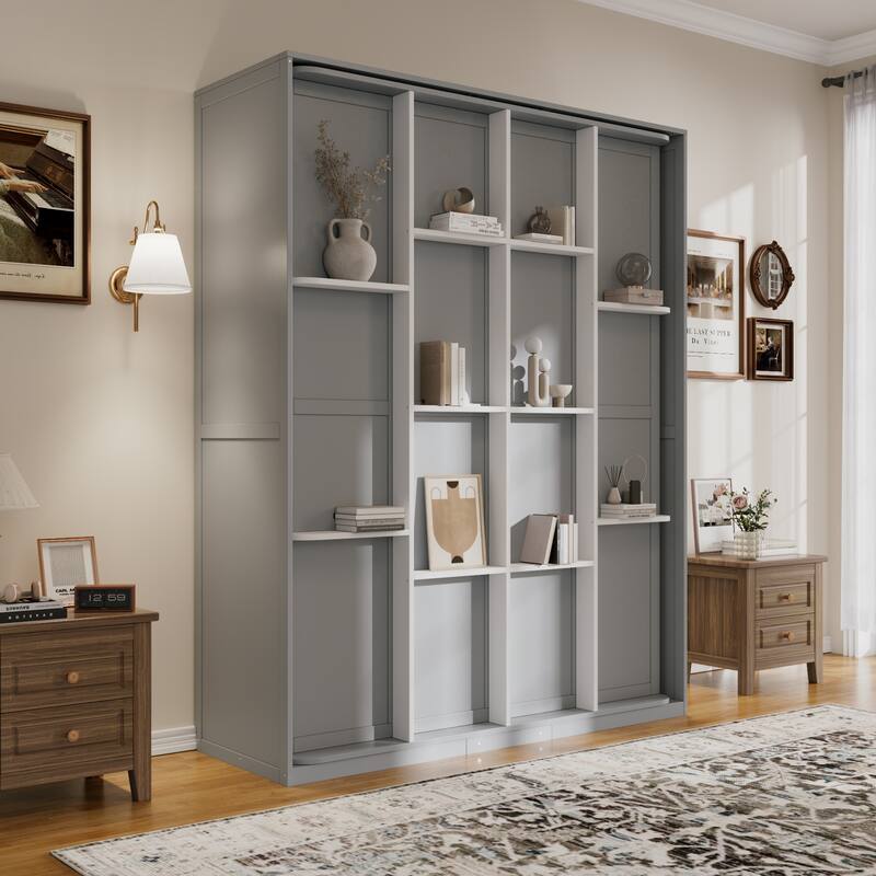 Rotating Queen Murphy Bed with Hidden Storage, Space-Saving Wall Bed for Home Office