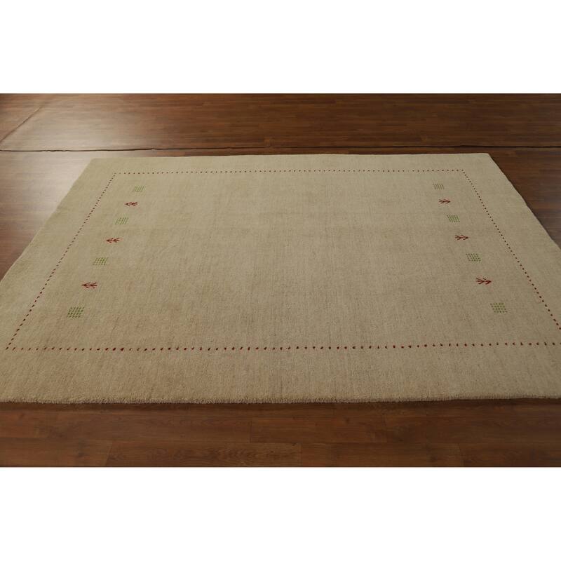 Hand Knotted Oriental 100% Wool Carpet Tribal Tribal Beige & Ivories Gabbeh Area Rug - 7' 9'' X 5' 7''