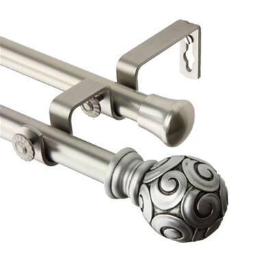 Vintage Double Curtain Rod - Decorative Window Rod with Finials, Adjustable Length, Satin Nickel Finish - 120
