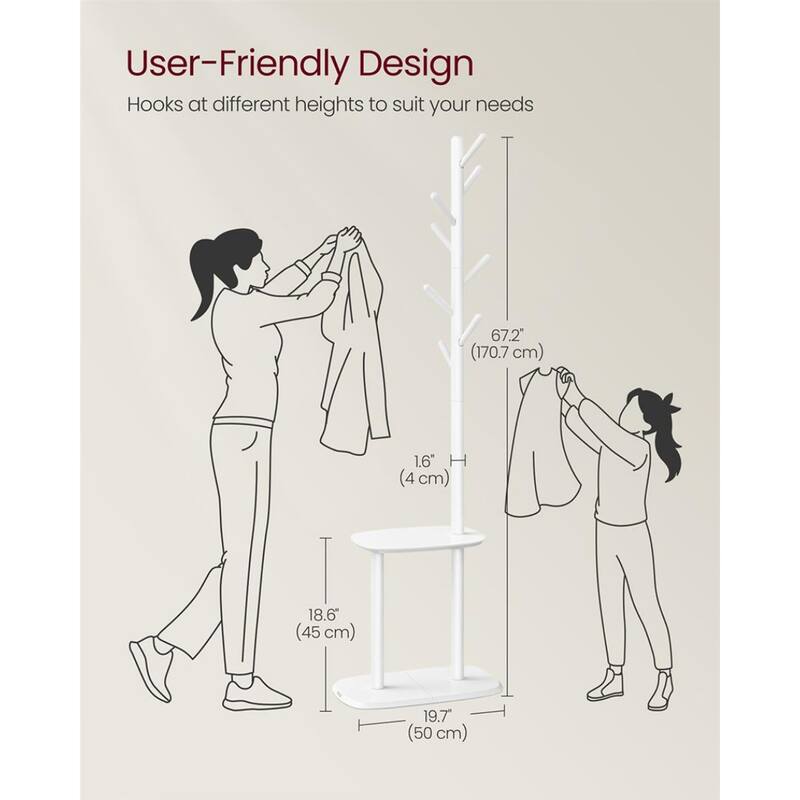 67.2" Tall Modern Wooden Coat Stand Hall Tree with Shelf and 8 Hanging Hooks for Entryway and Bedroom
