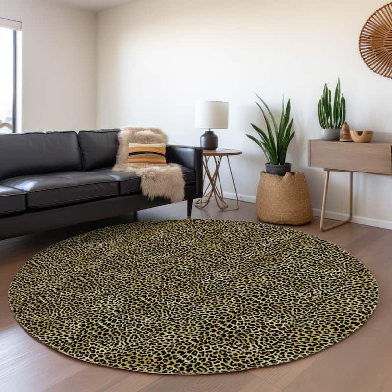 Premium Washable Super Soft Animal Print Mayfield Rug - Gilded - 8' x 8' - Round