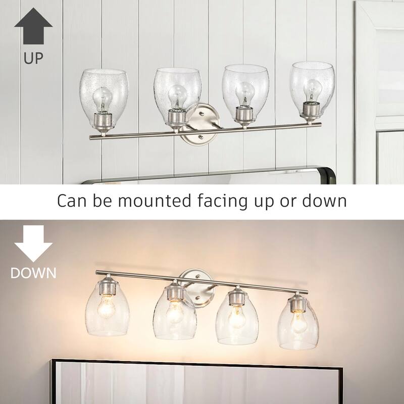 Brushed Nickel 3-Light/4-Light Vanity Light with Bell-shaped Seedy Glass Shades
