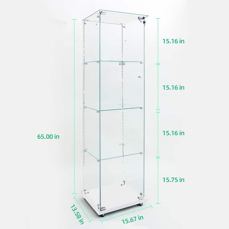 Tempered Glass Display Cabinet, Storage Cabinet, File Cabinet, Tempered Glass Top, Bluetooth LED Light Strip, with Door Lock