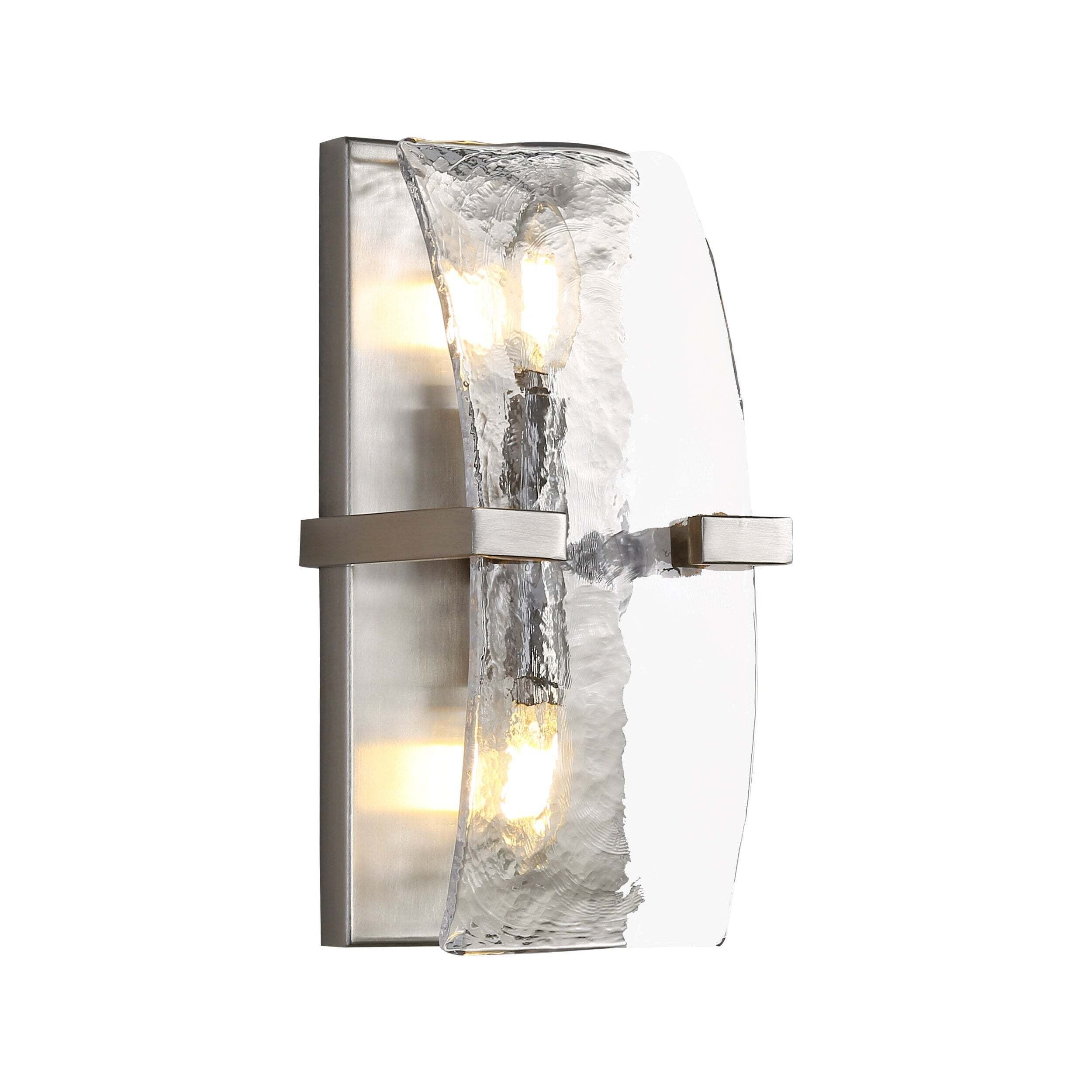 Golden Lighting Aenon 2-Light Wall Sconce - Pewter - Hammered Water Glass