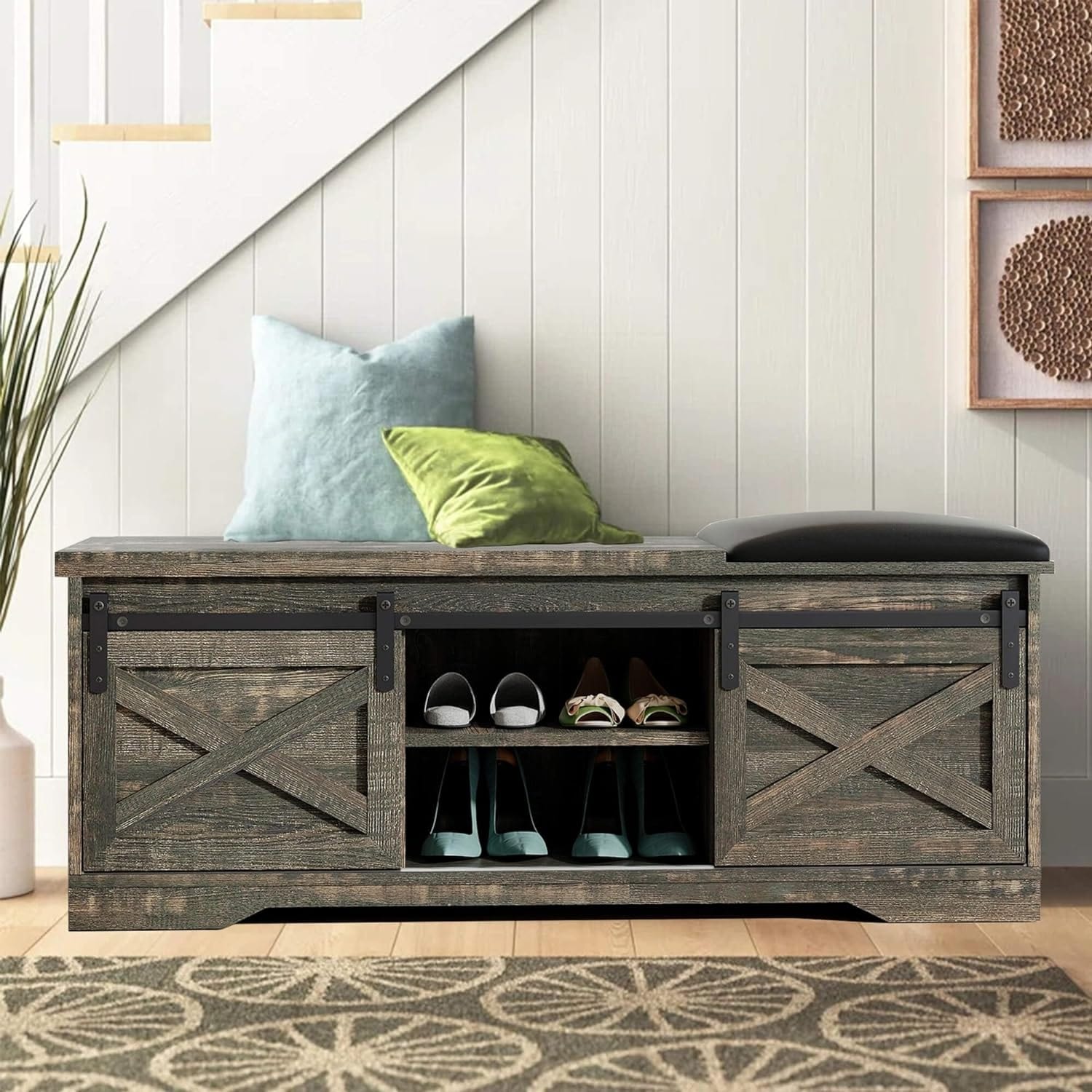 Farmhouse shoe store storage bench